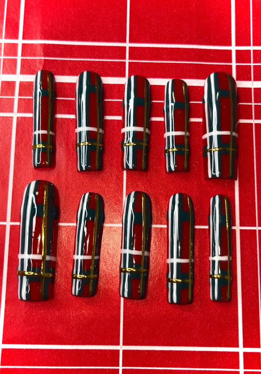 Christmas Plaid press on nails