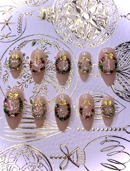 Christmas Wreath press on nails