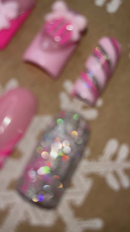 Pink Christmas press on nails