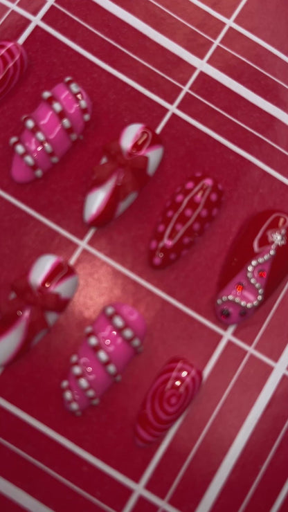Pink & Red Christmas press on nails